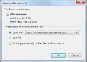 Start of the CLTdesigner via the Java Web start Launcher