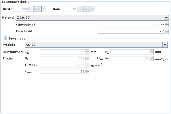 Eingabe - Betonquerschnitt