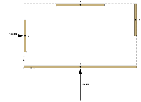 Grundriss der aussteifenden Wände, des Deckenpolygons sowie der angreifenden Horizontalkräfte